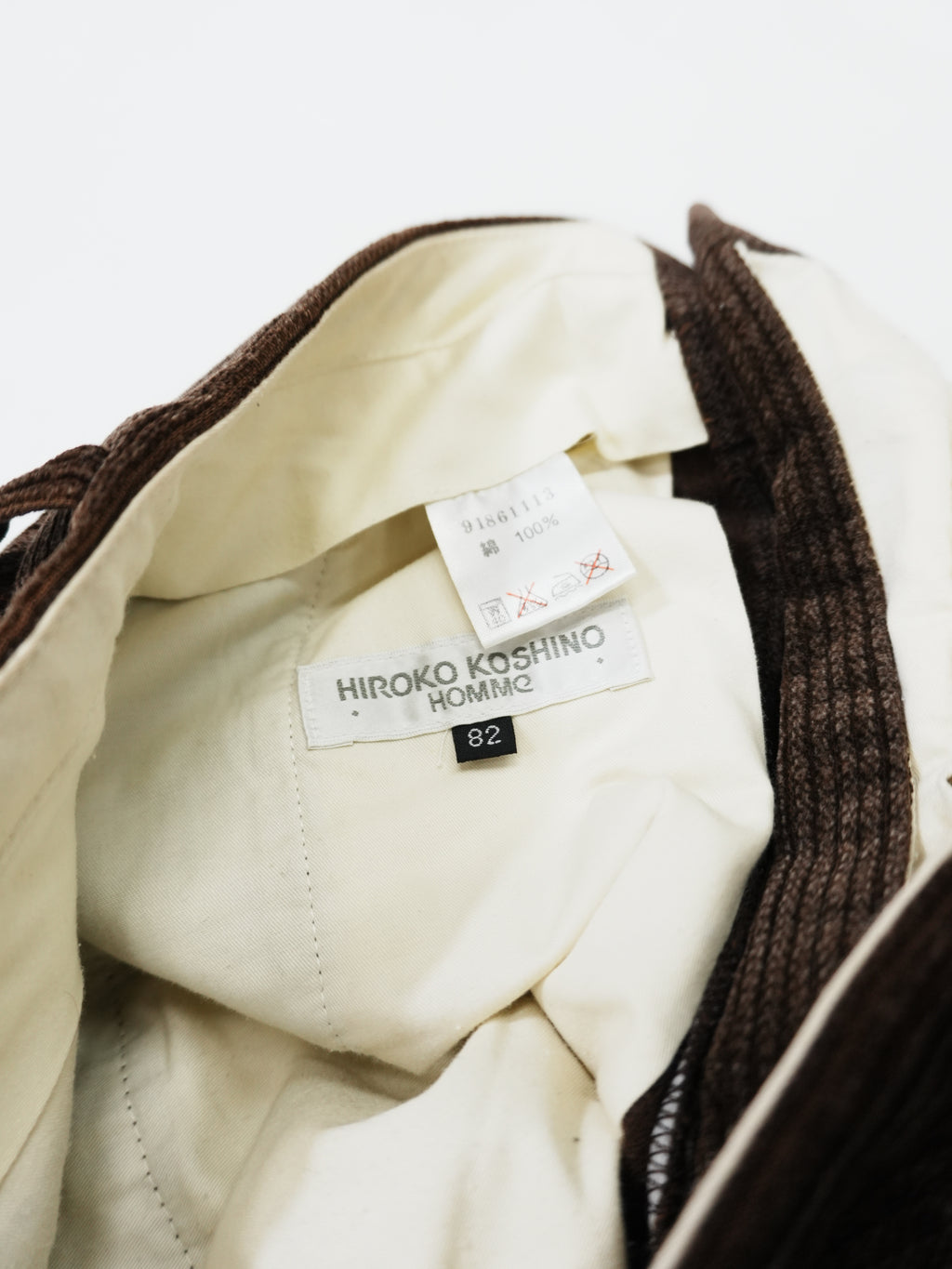 HIROKO KOSHINO HOMME　ヒロココシノオム　コーデュロイパンツ　ジップフライ　茶色　ブラウン　82サイズ
