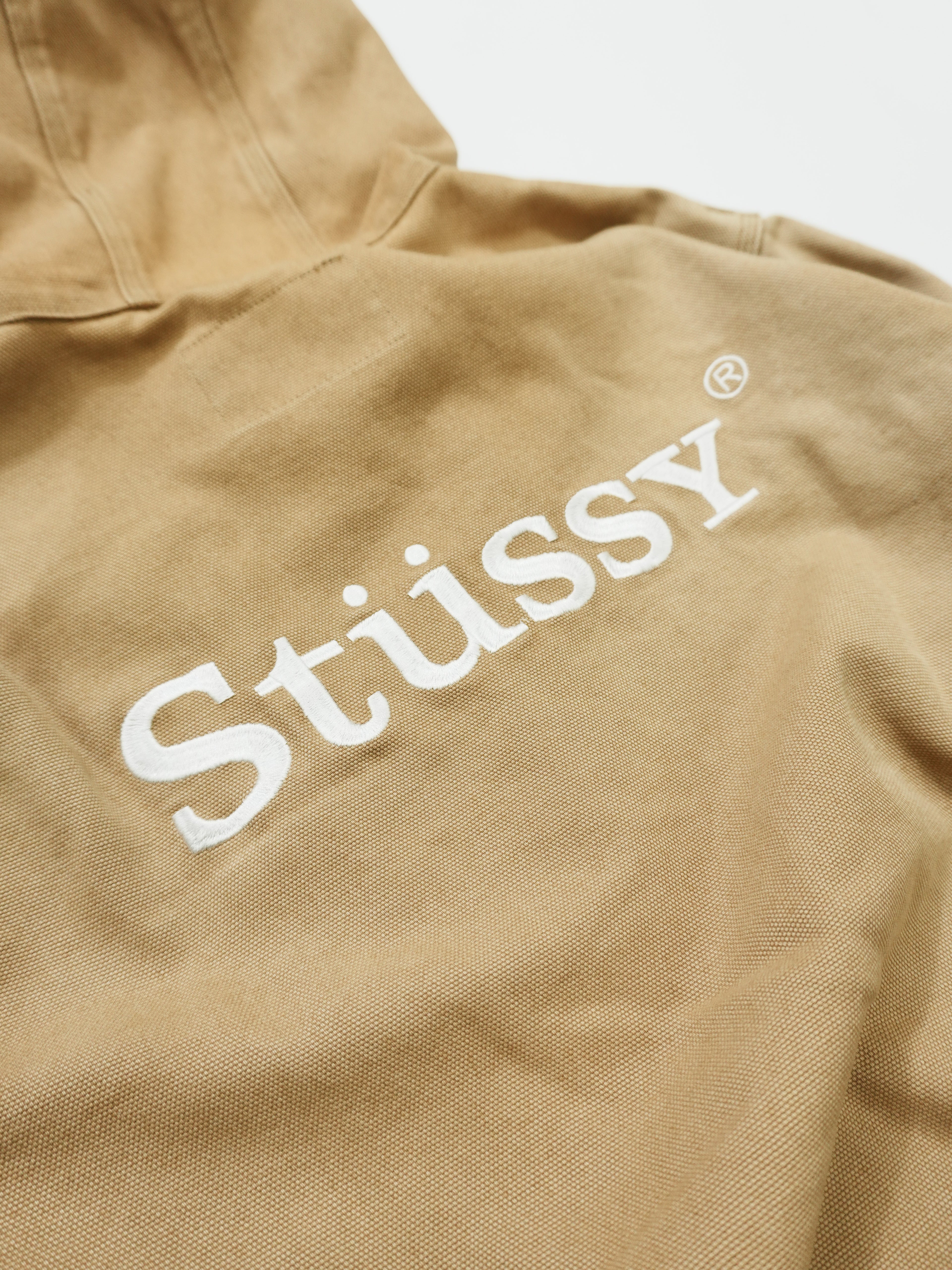 STUSSY　ステューシー　フルジップダックパーカー　アクティブジャケットタイプ　デカロゴ　ブラウン　Mサイズ