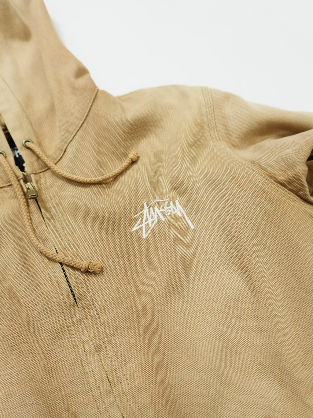 STUSSY　ステューシー　フルジップダックパーカー　アクティブジャケットタイプ　デカロゴ　ブラウン　Mサイズ