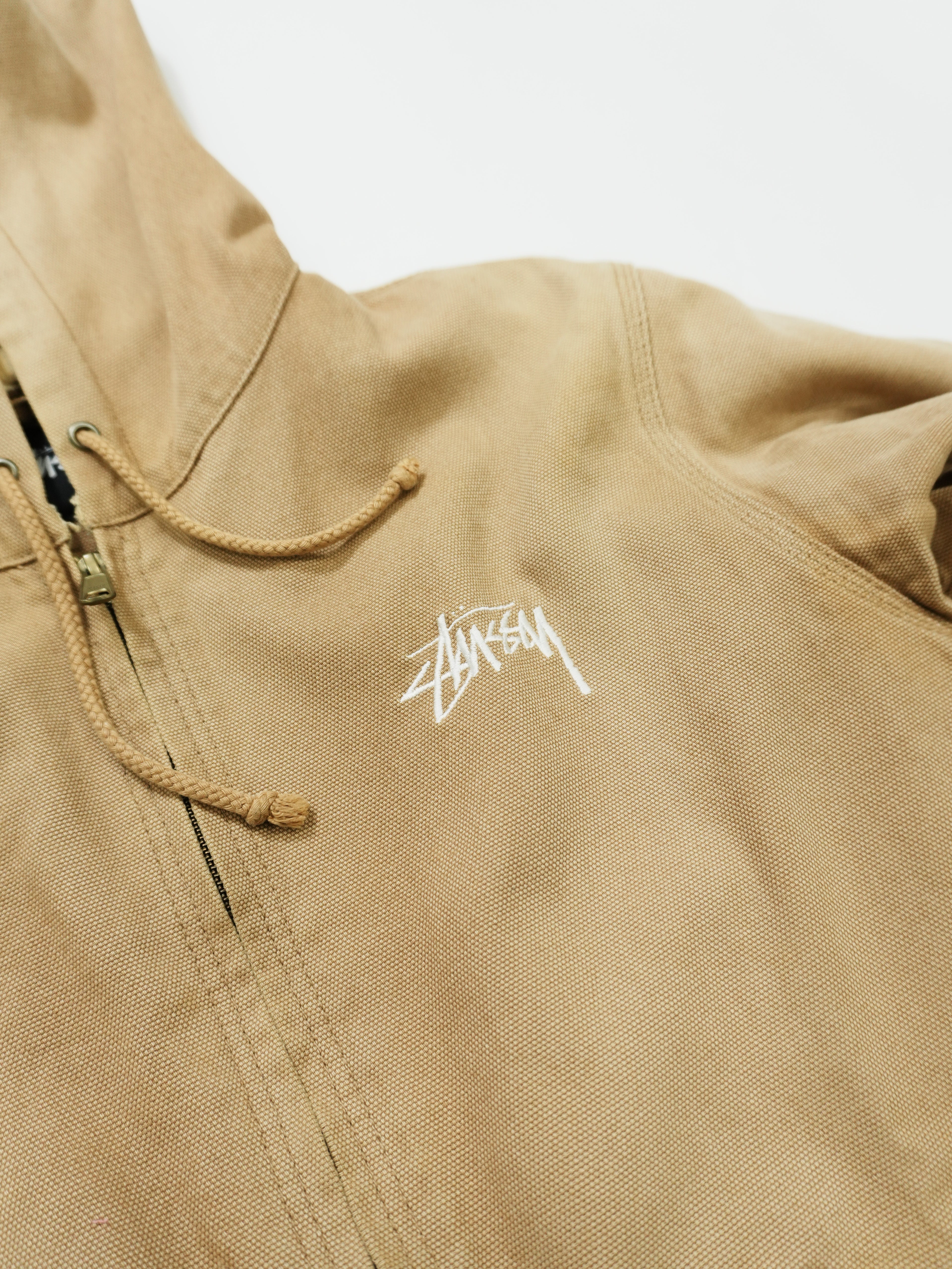 STUSSY　ステューシー　フルジップダックパーカー　アクティブジャケットタイプ　デカロゴ　ブラウン　Mサイズ