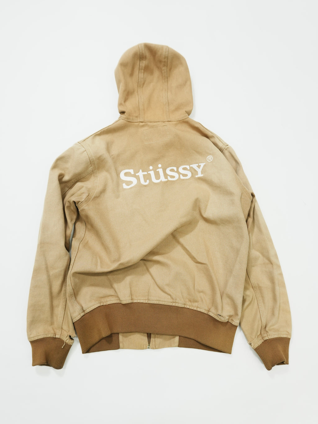 STUSSY　ステューシー　フルジップダックパーカー　アクティブジャケットタイプ　デカロゴ　ブラウン　Mサイズ