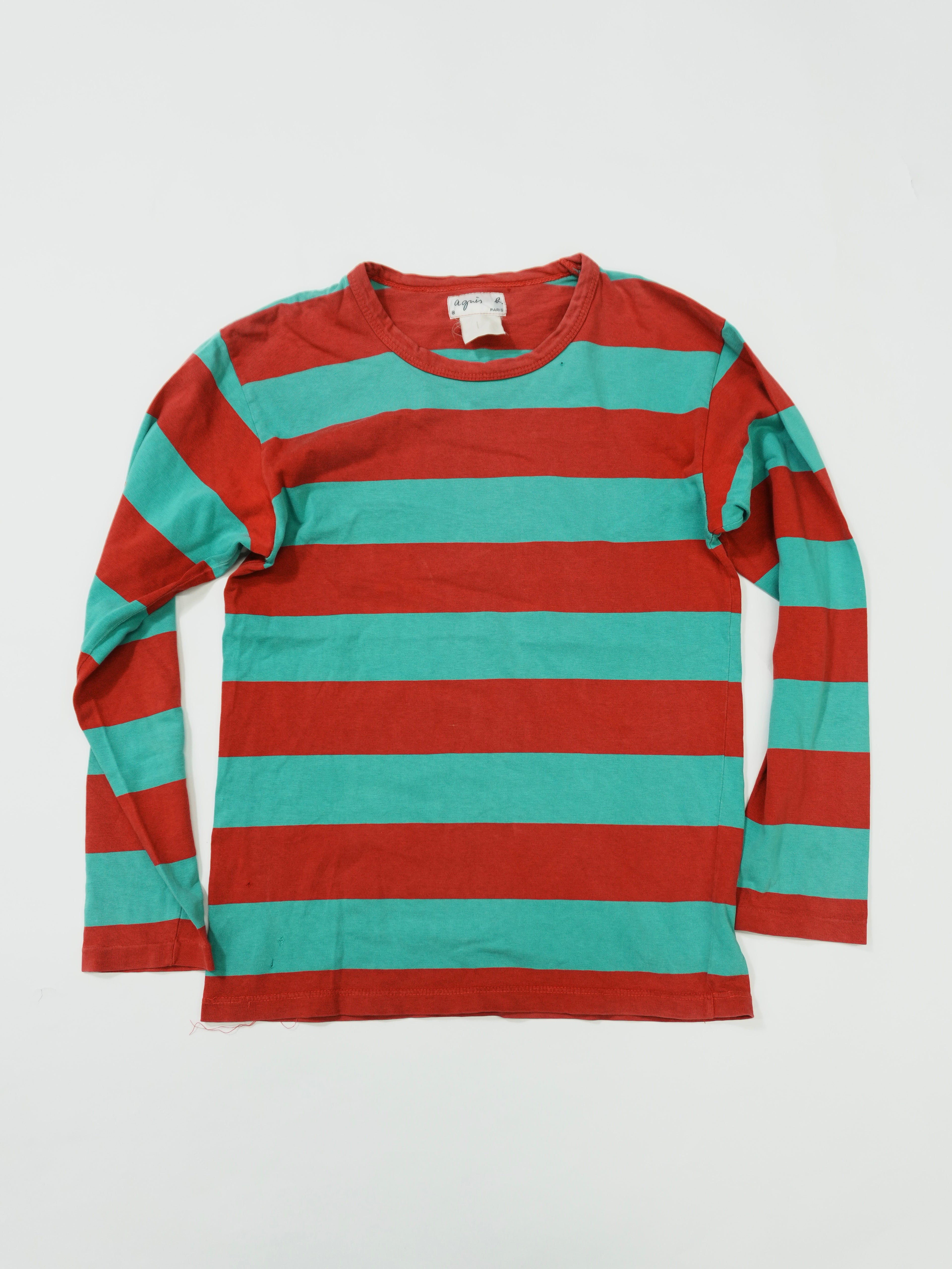 agnes b　アニエスベー　長袖Tシャツ/ロンT　ボーダー柄　バイカラー　赤　レッド　緑　グリーン