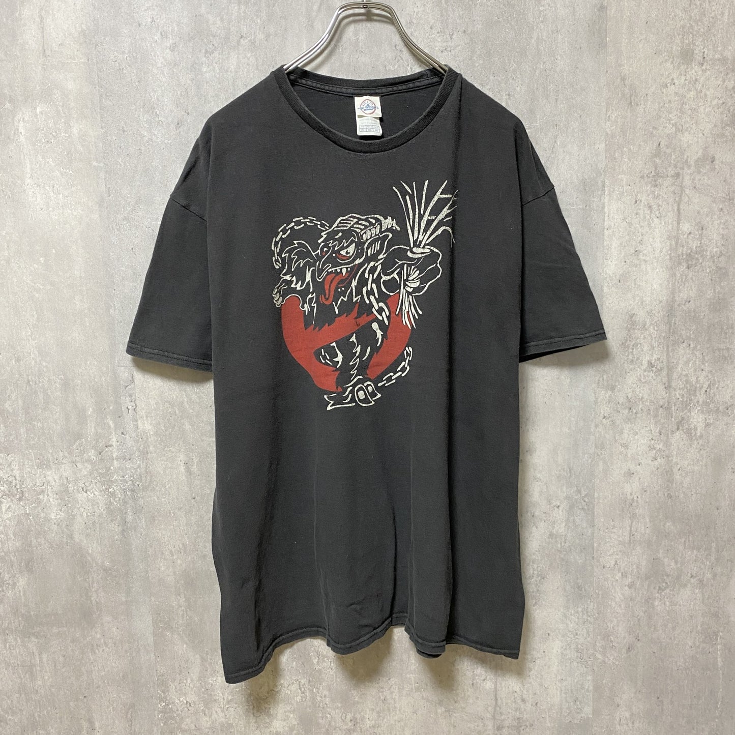 古着 used　DELTA PRO WEIGHT　半袖プリントTシャツ　黒　ブラック　レトロデザイン　クルーネック　XLサイズ