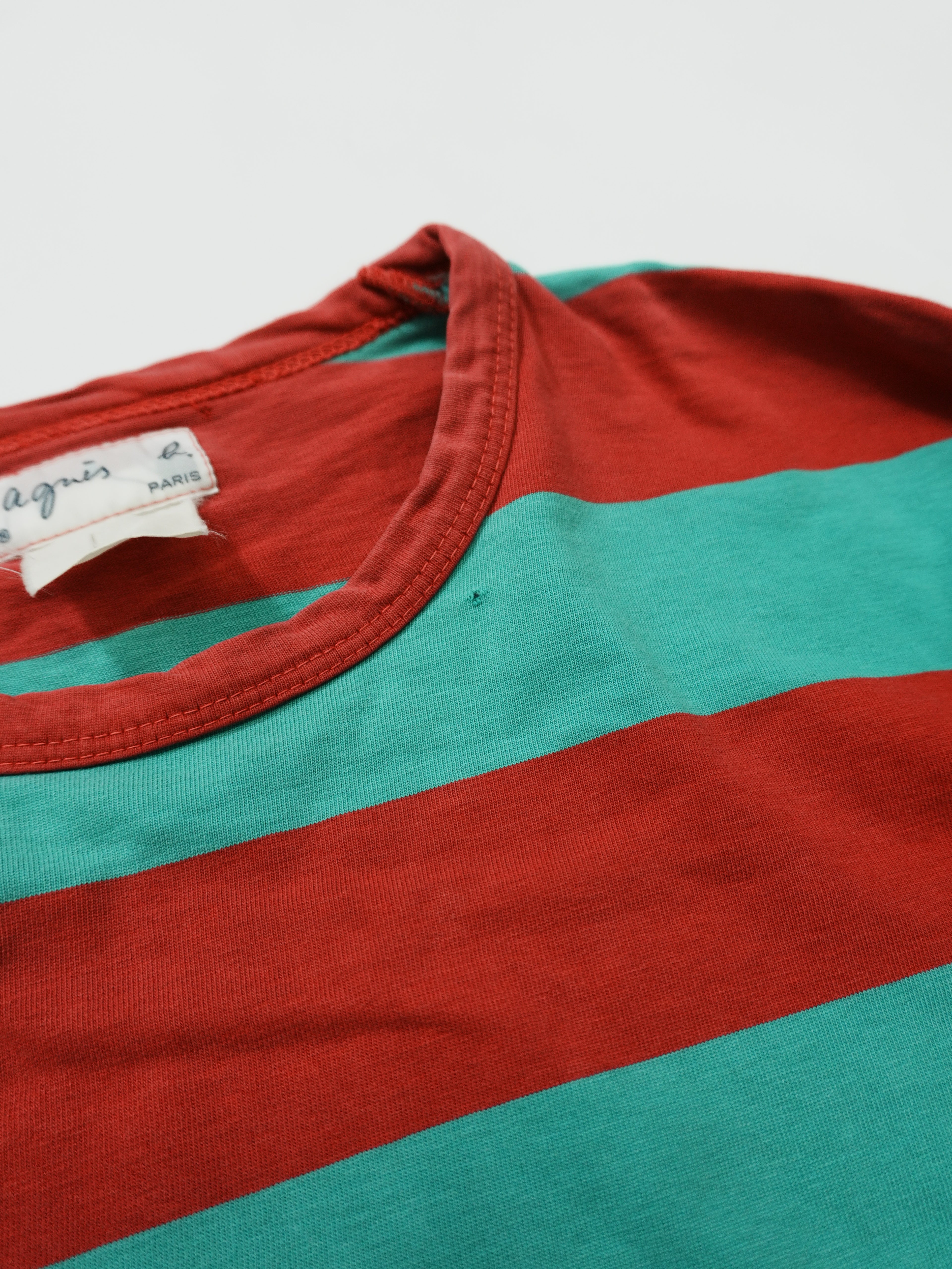 agnes b　アニエスベー　長袖Tシャツ/ロンT　ボーダー柄　バイカラー　赤　レッド　緑　グリーン