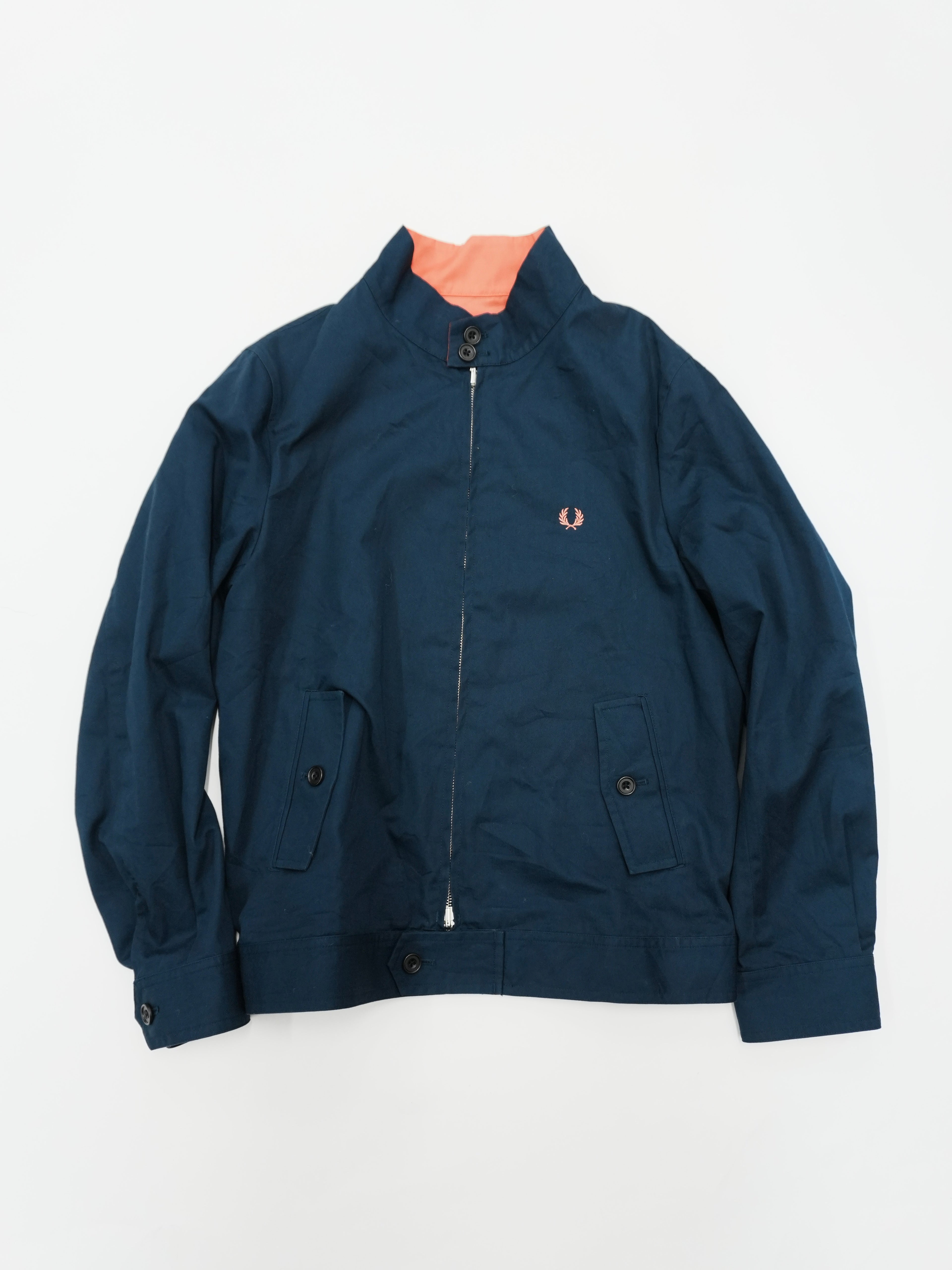 FRED PERRY　フレッドペリー　リバーシブルハリントンジャケット　フェード　刺繍ロゴ　紺　ネイビー　赤　レッド　Lサイズ　