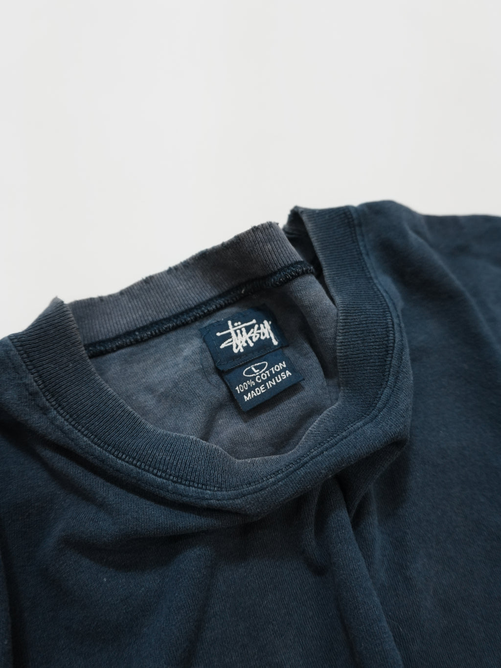 STUSSY　ステューシー　長袖Tシャツ/ロンT　フェード　紺　ネイビー　Lサイズ