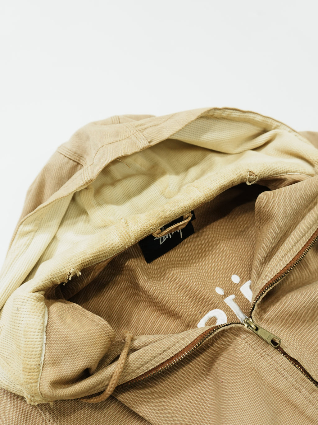 STUSSY　ステューシー　フルジップダックパーカー　アクティブジャケットタイプ　デカロゴ　ブラウン　Mサイズ