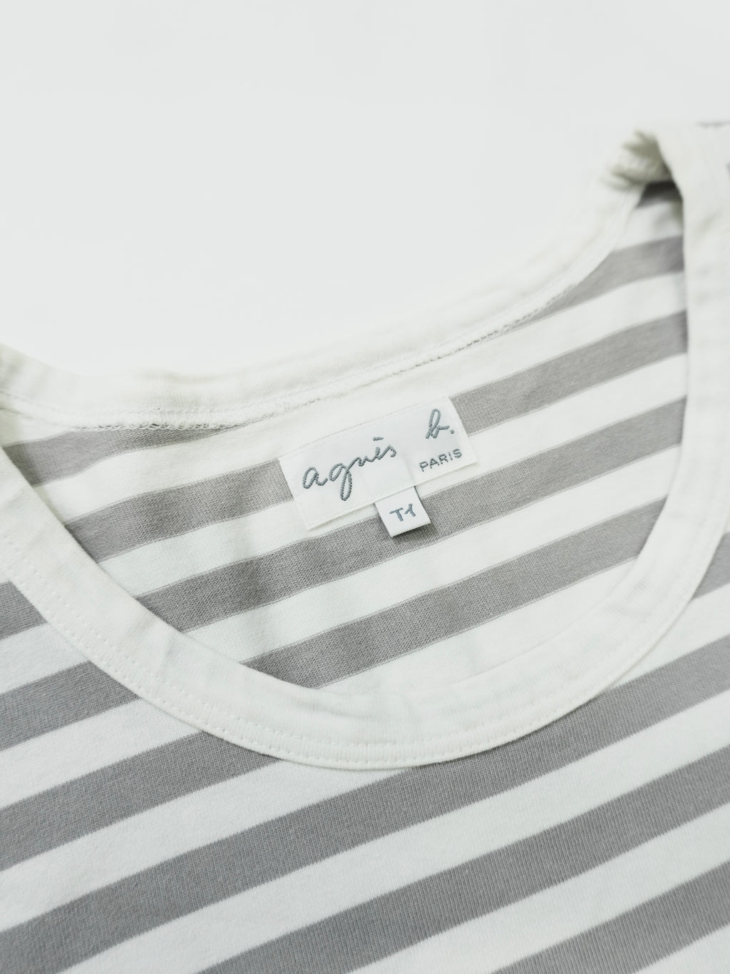 agnes b.　アニエスベー　半袖Tシャツ　ボーダー柄　バイカラー　白　ホワイト　灰色　グレー