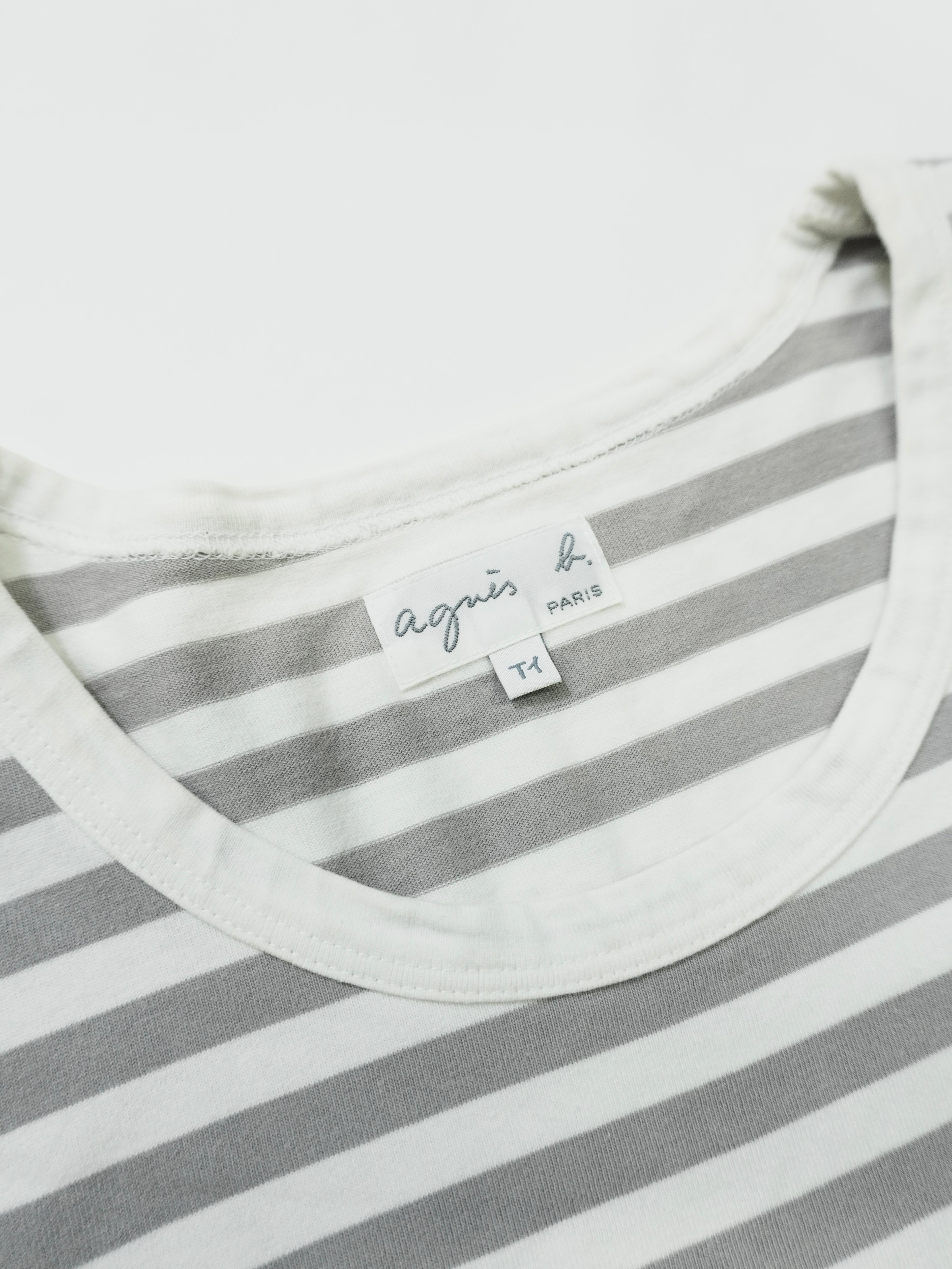 agnes b.　アニエスベー　半袖Tシャツ　ボーダー柄　バイカラー　白　ホワイト　灰色　グレー