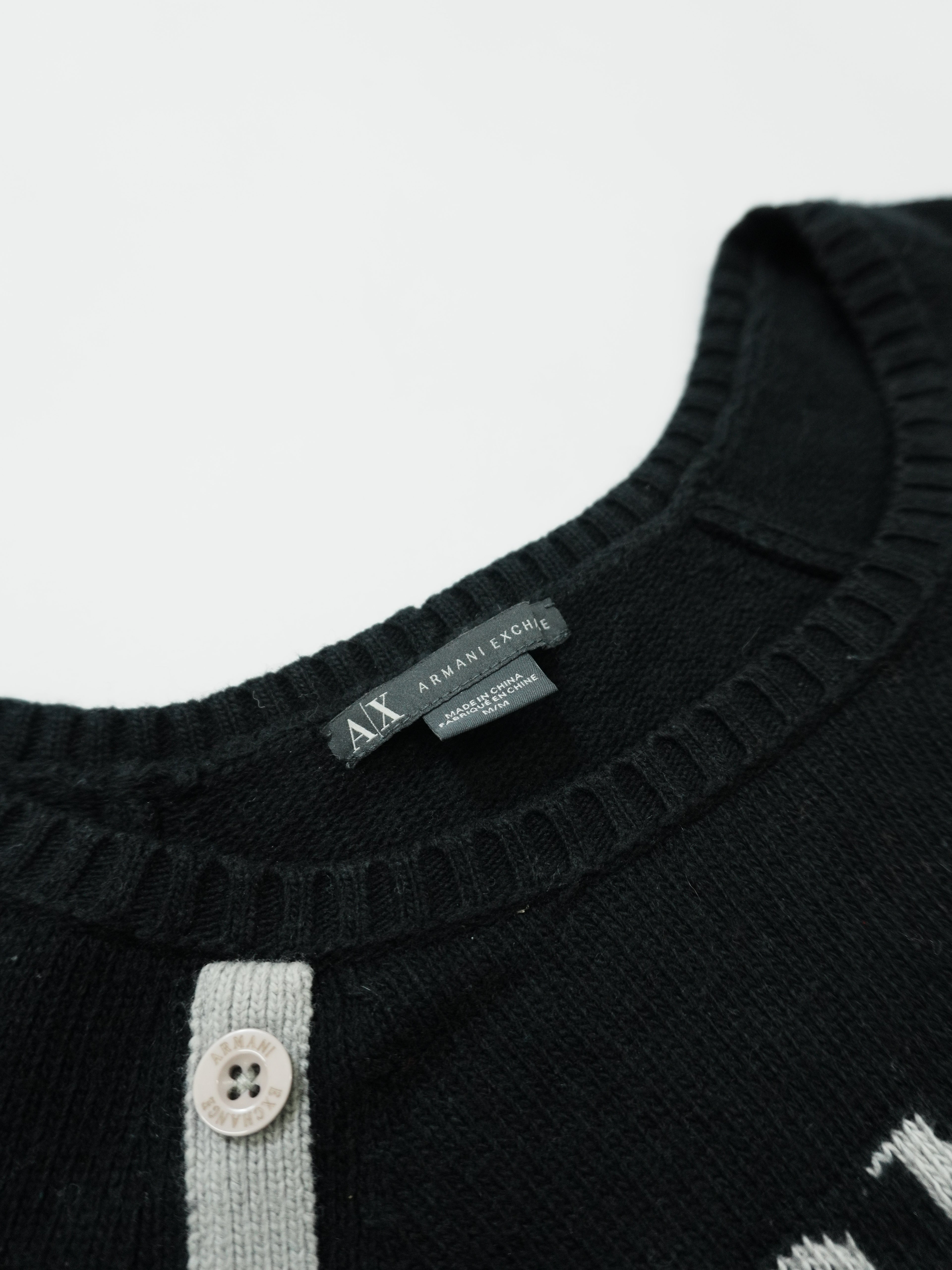ARMANI EXCHANGE　アルマーニ エクスチェンジ　コットン二ットセーター　デカロゴ　黒　ブラック　Mサイズ　