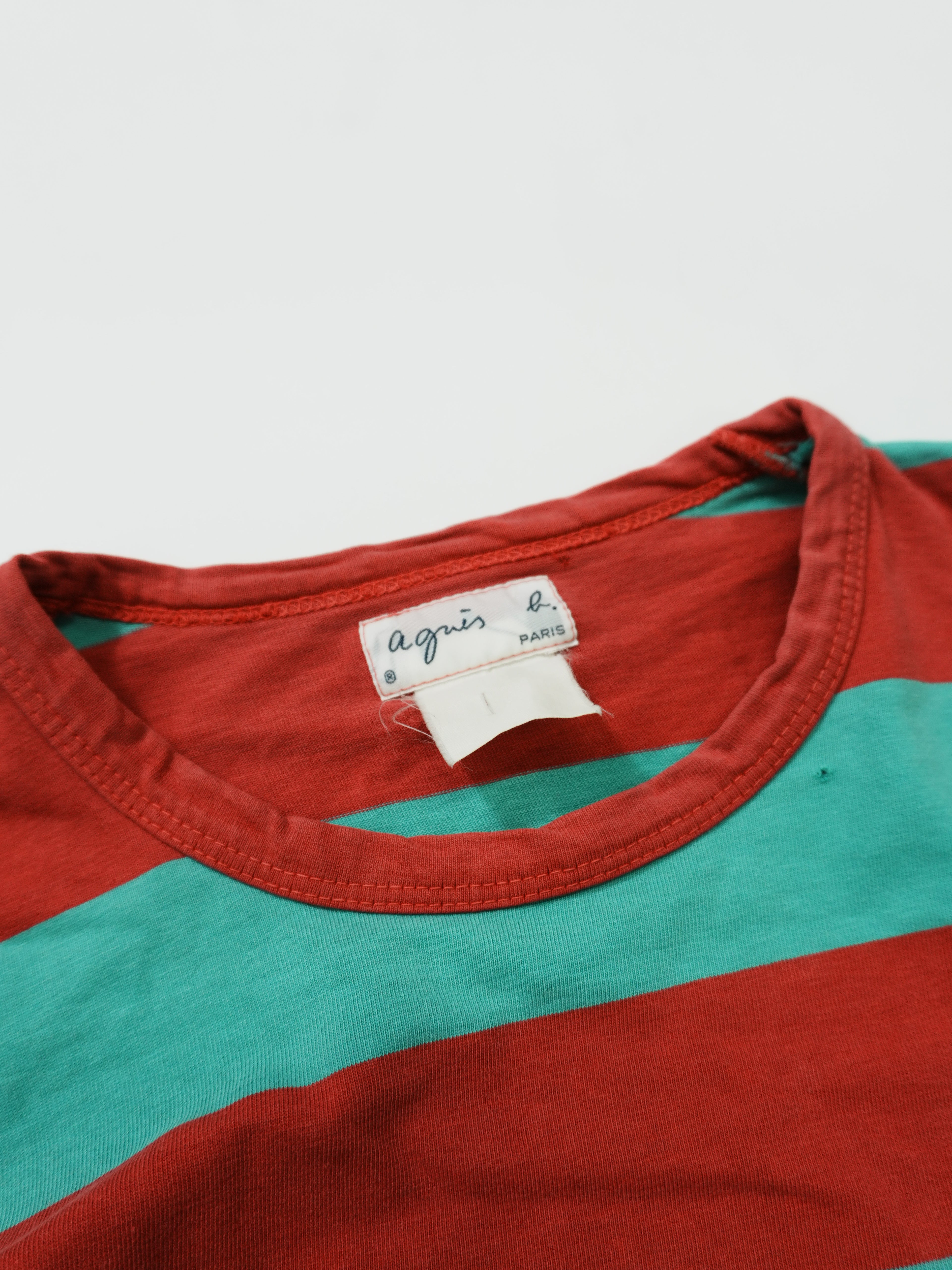 agnes b　アニエスベー　長袖Tシャツ/ロンT　ボーダー柄　バイカラー　赤　レッド　緑　グリーン
