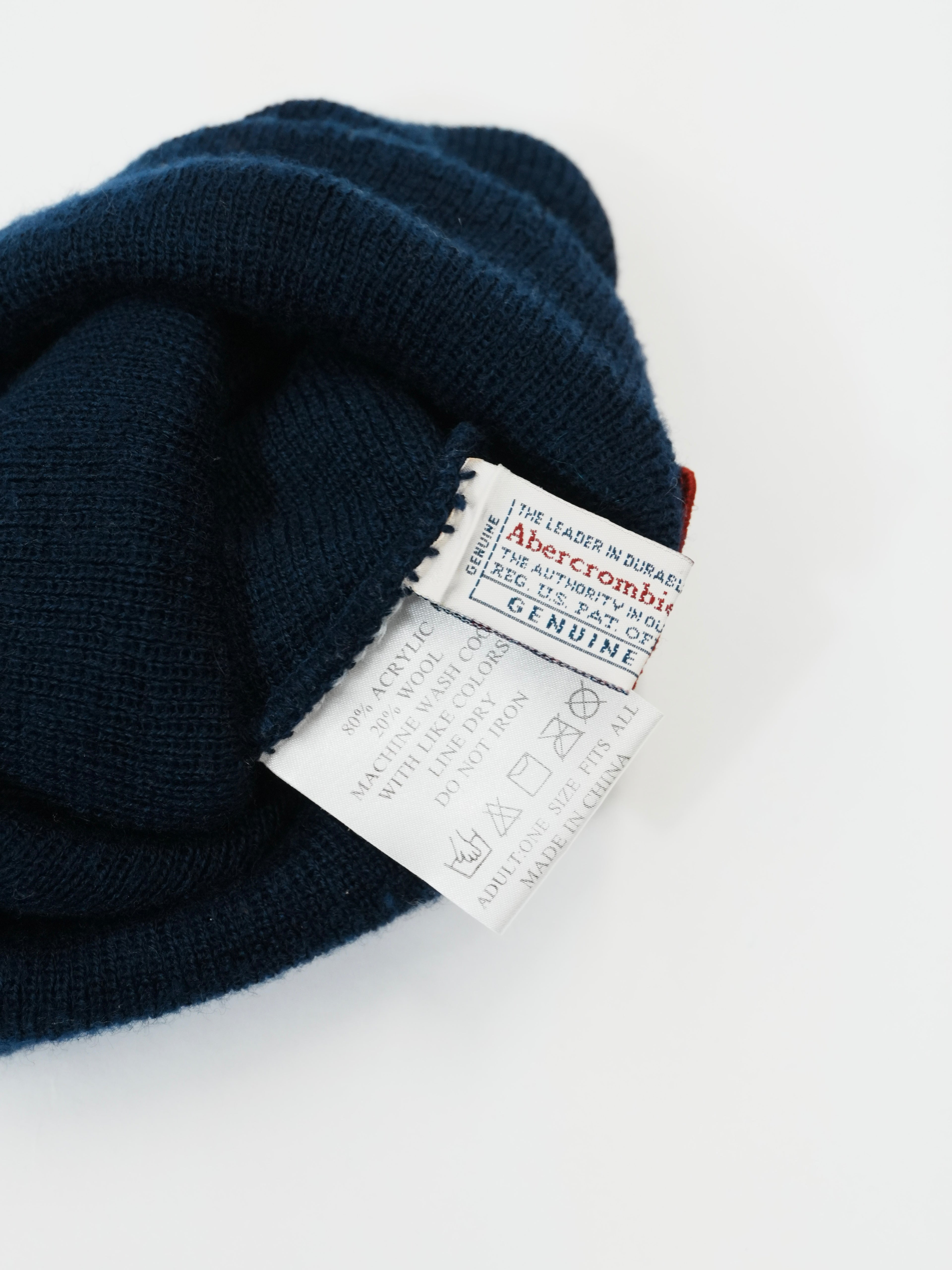 ～00s　Abercrombie＆Fitch　アバクロ　ビーニー/ニットキャップ　ニット帽　ネイビー　ワンサイズ　