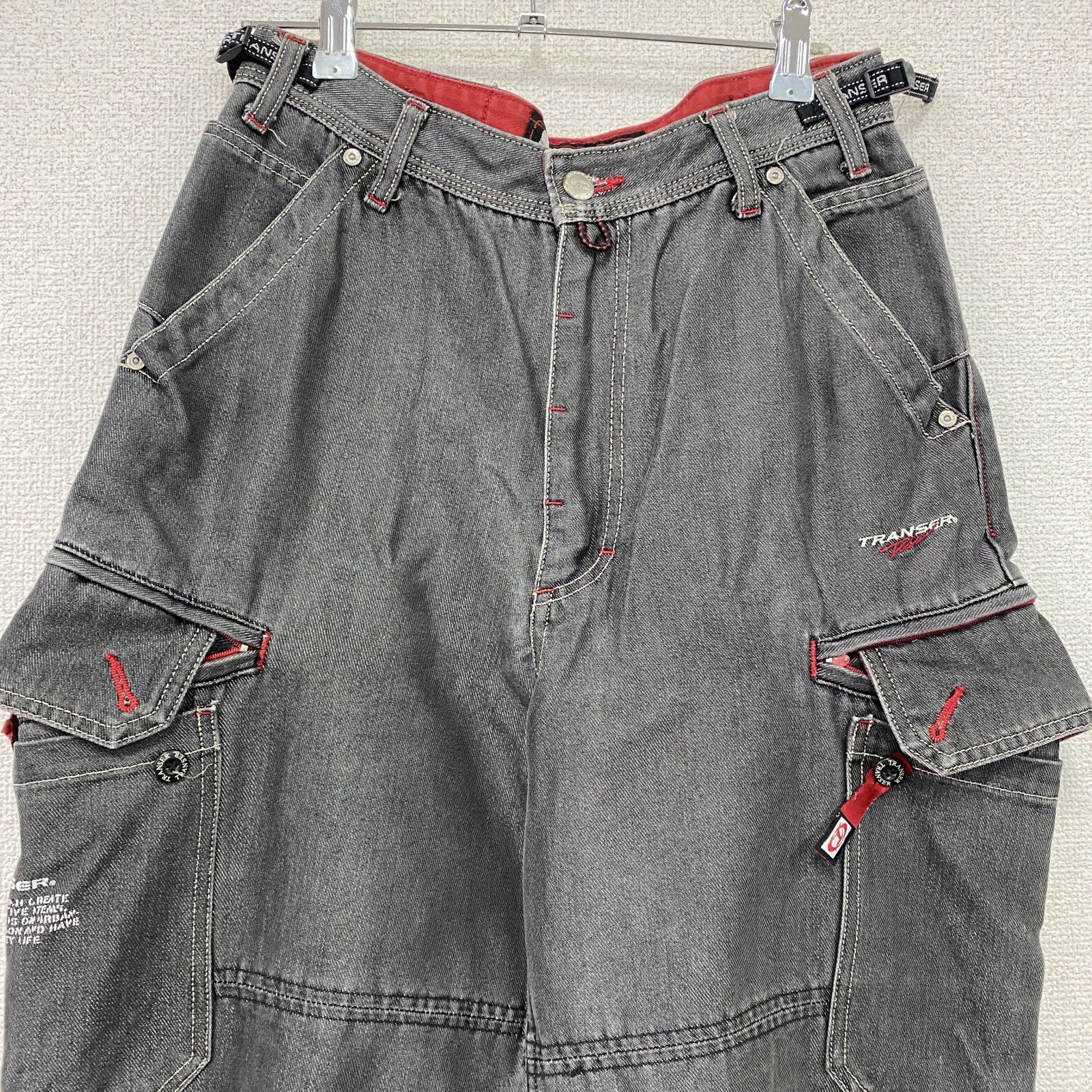 90s～　Transer　トランスファー　ブラックデニムパンツ　ブラックカーゴパンツ　ダブルニー　ヴィンテージ　黒　ブラック