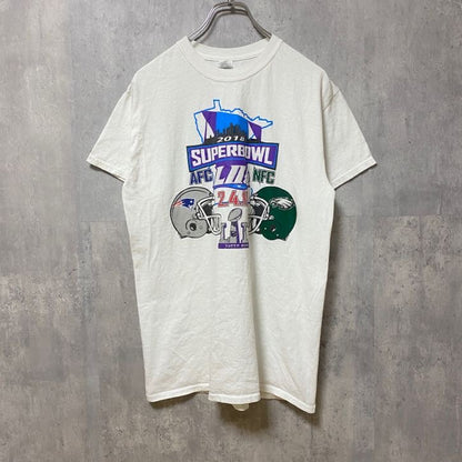 古着 used　GILDAN ギルダン　半袖プリントTシャツ　ホワイト　白　アメフト　スーパーボウル　2018　レトロ　Mサイズ