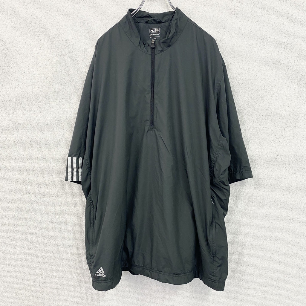 adidas　アディダス　半袖ハーフジッププルオーバージャケット　黒　ブラック　XXLサイズ