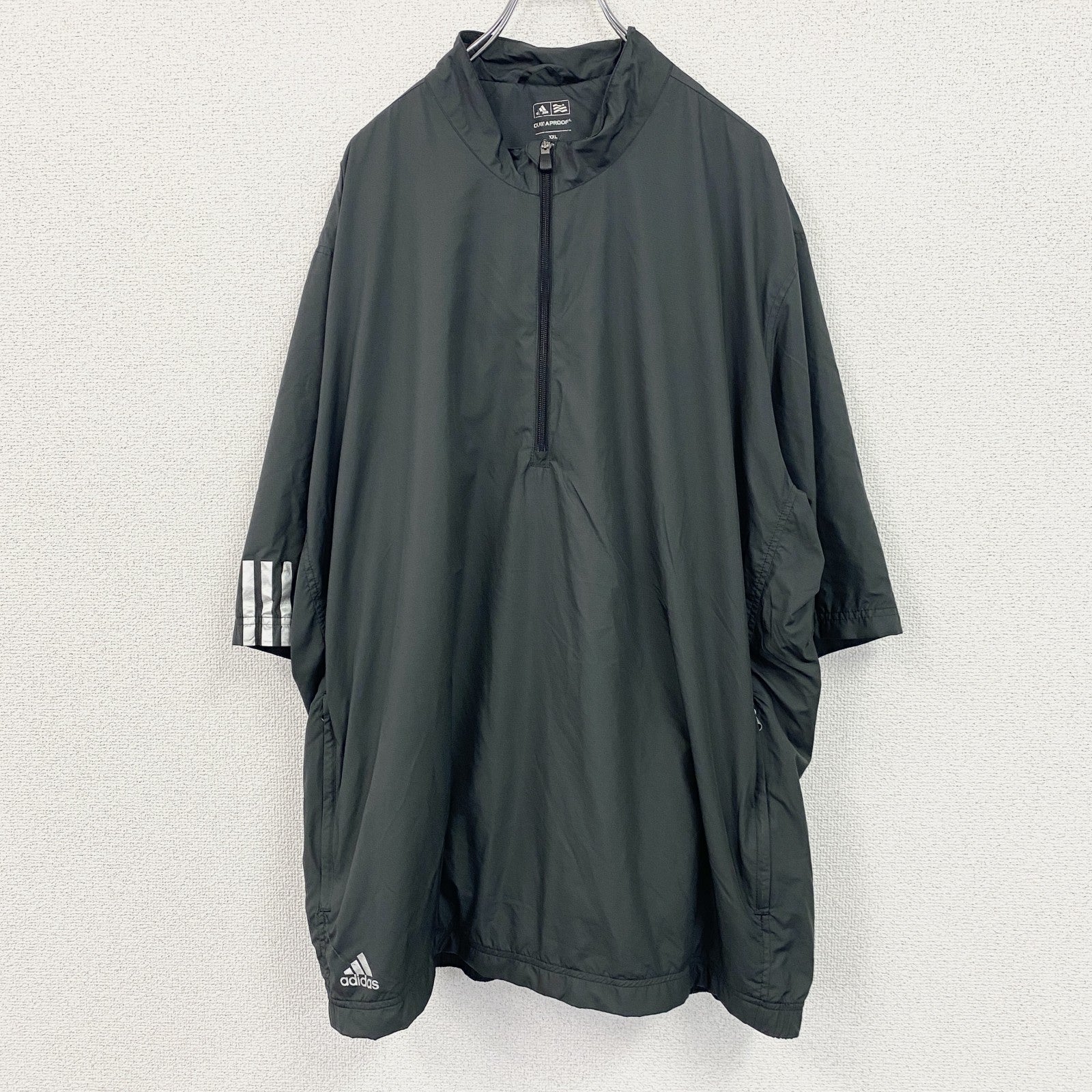 adidas　アディダス　半袖ハーフジッププルオーバージャケット　黒　ブラック　XXLサイズ