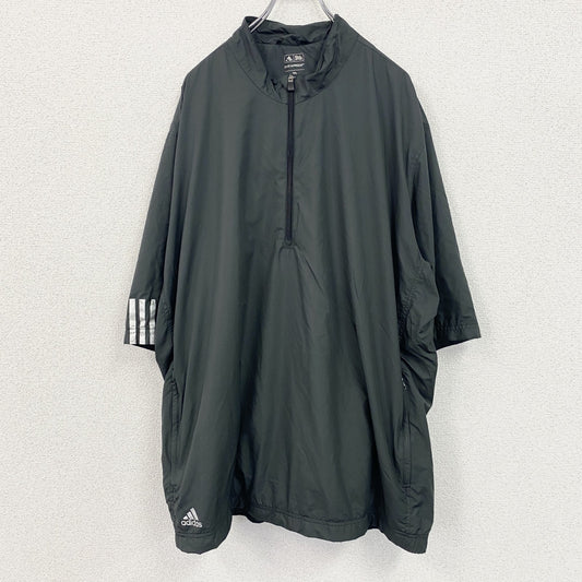 adidas　アディダス　半袖ハーフジッププルオーバージャケット　黒　ブラック　XXLサイズ