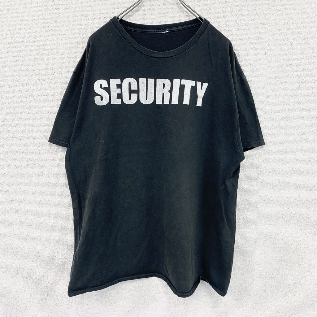 半袖プリントTシャツ　両面プリント　SECURITY　英字プリント　デカロゴ　クルーネック　黒　ブラック