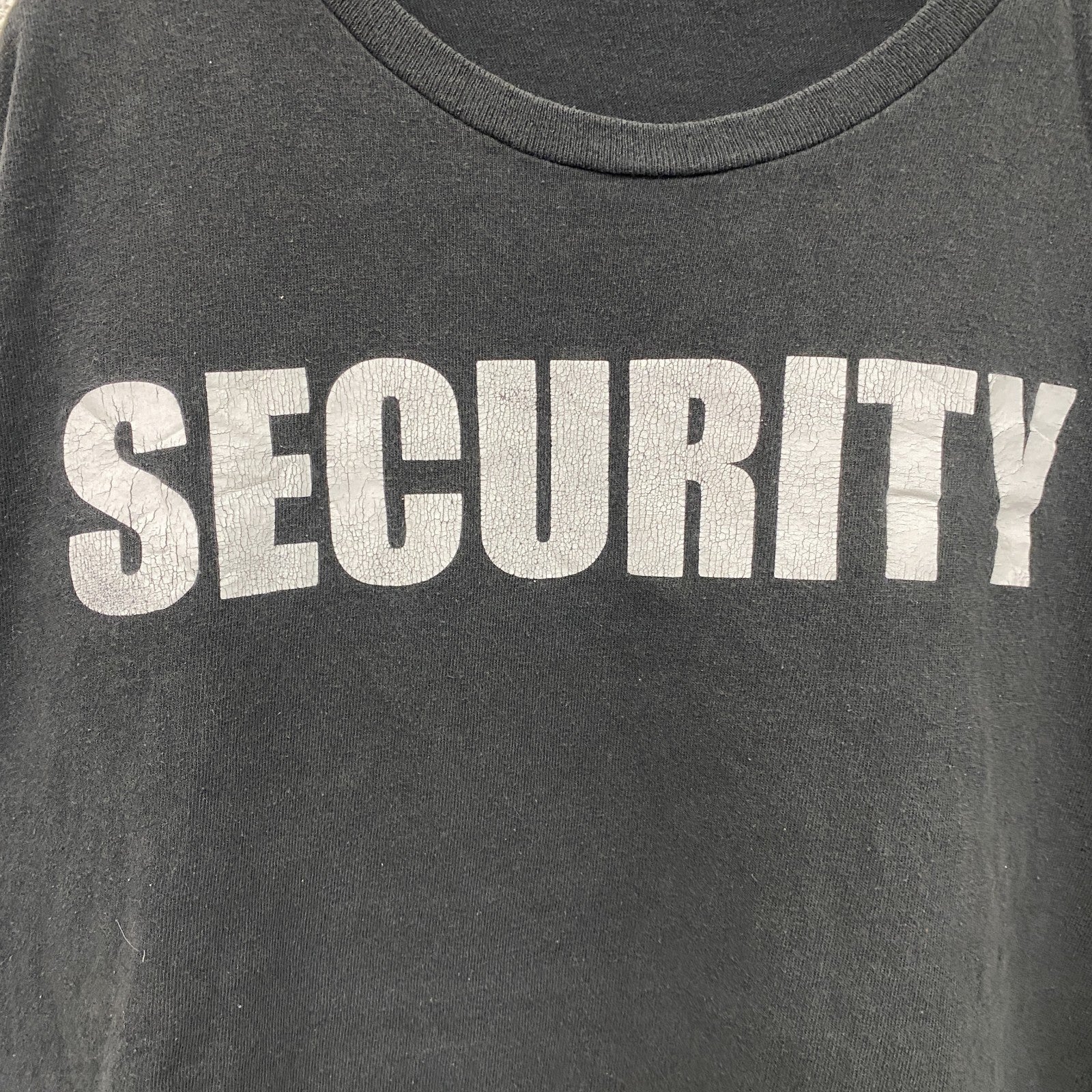 半袖プリントTシャツ　両面プリント　SECURITY　英字プリント　デカロゴ　クルーネック　黒　ブラック