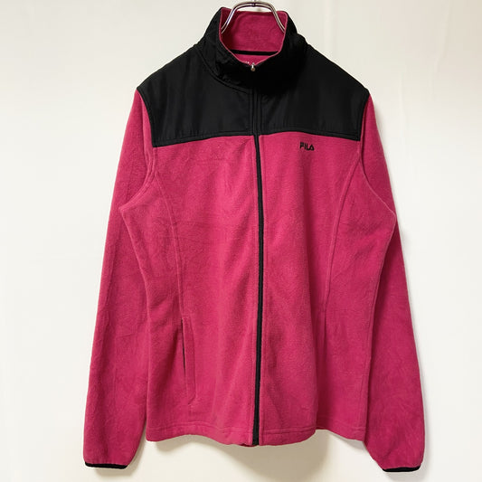 FILA 　フィラ　フリースジャケット/ボアジャケット　刺繍ロゴ　ワンポイント　ピンク　黒　ブラック　Lサイズ