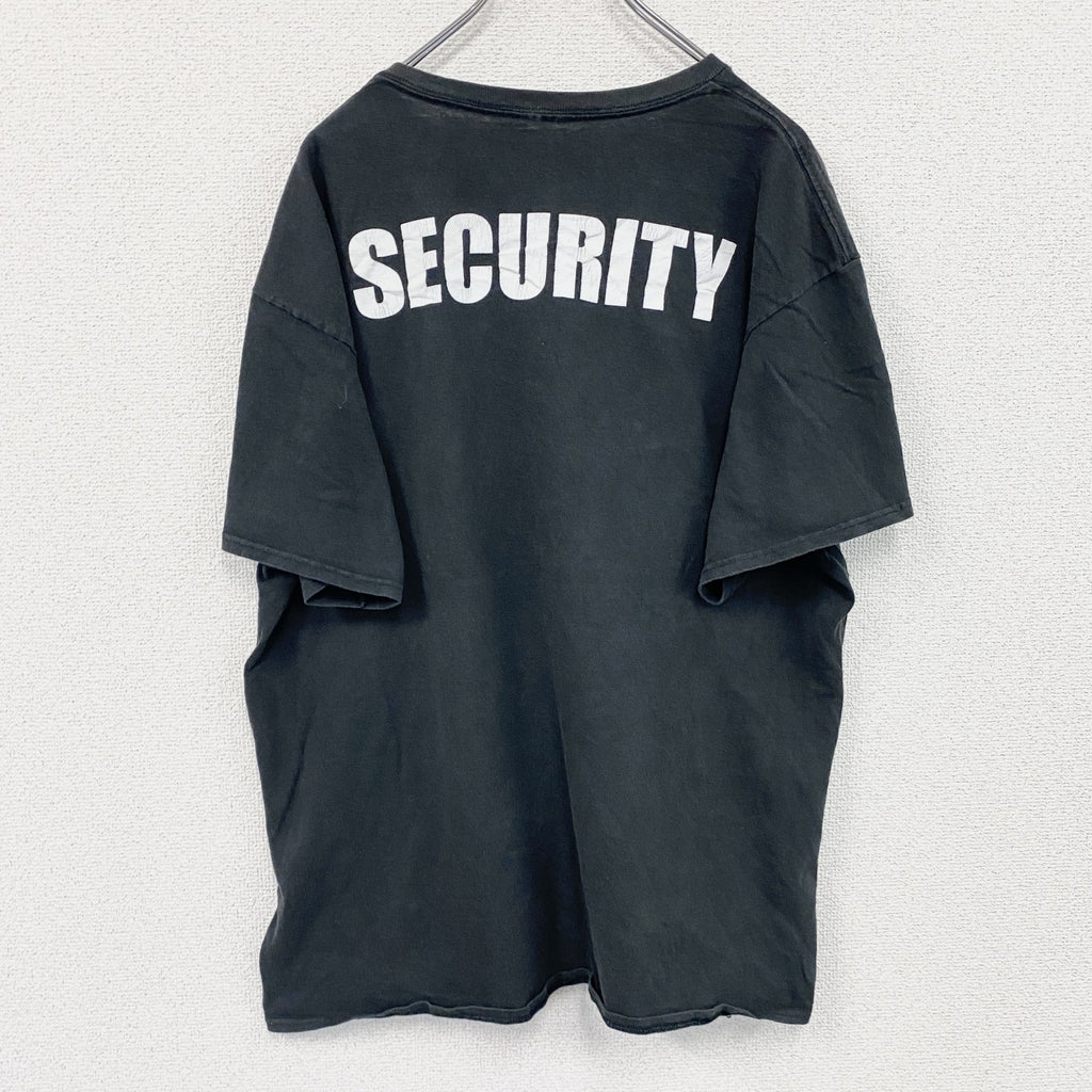 半袖プリントTシャツ　両面プリント　SECURITY　英字プリント　デカロゴ　クルーネック　黒　ブラック