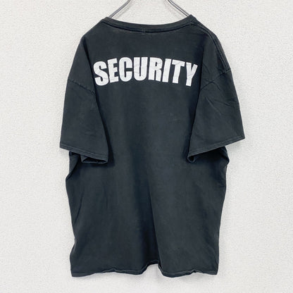 半袖プリントTシャツ　両面プリント　SECURITY　英字プリント　デカロゴ　クルーネック　黒　ブラック