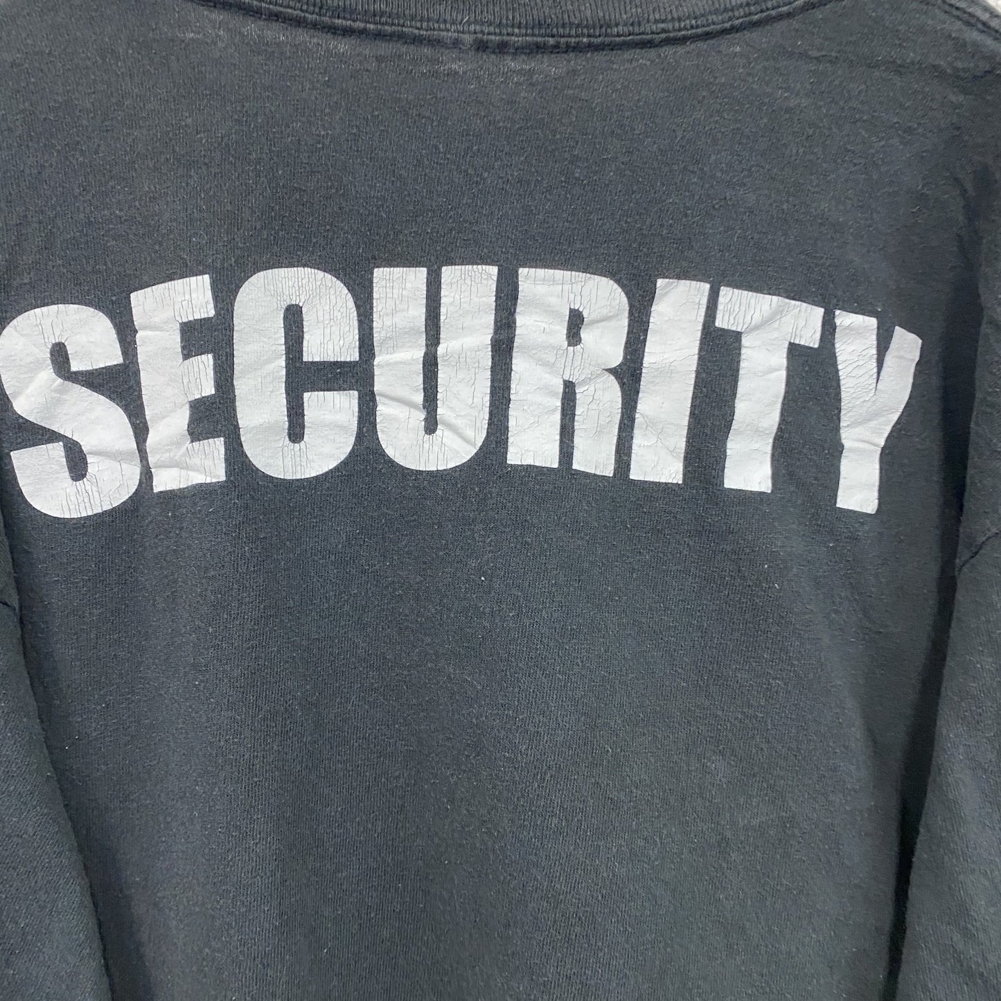 半袖プリントTシャツ　両面プリント　SECURITY　英字プリント　デカロゴ　クルーネック　黒　ブラック