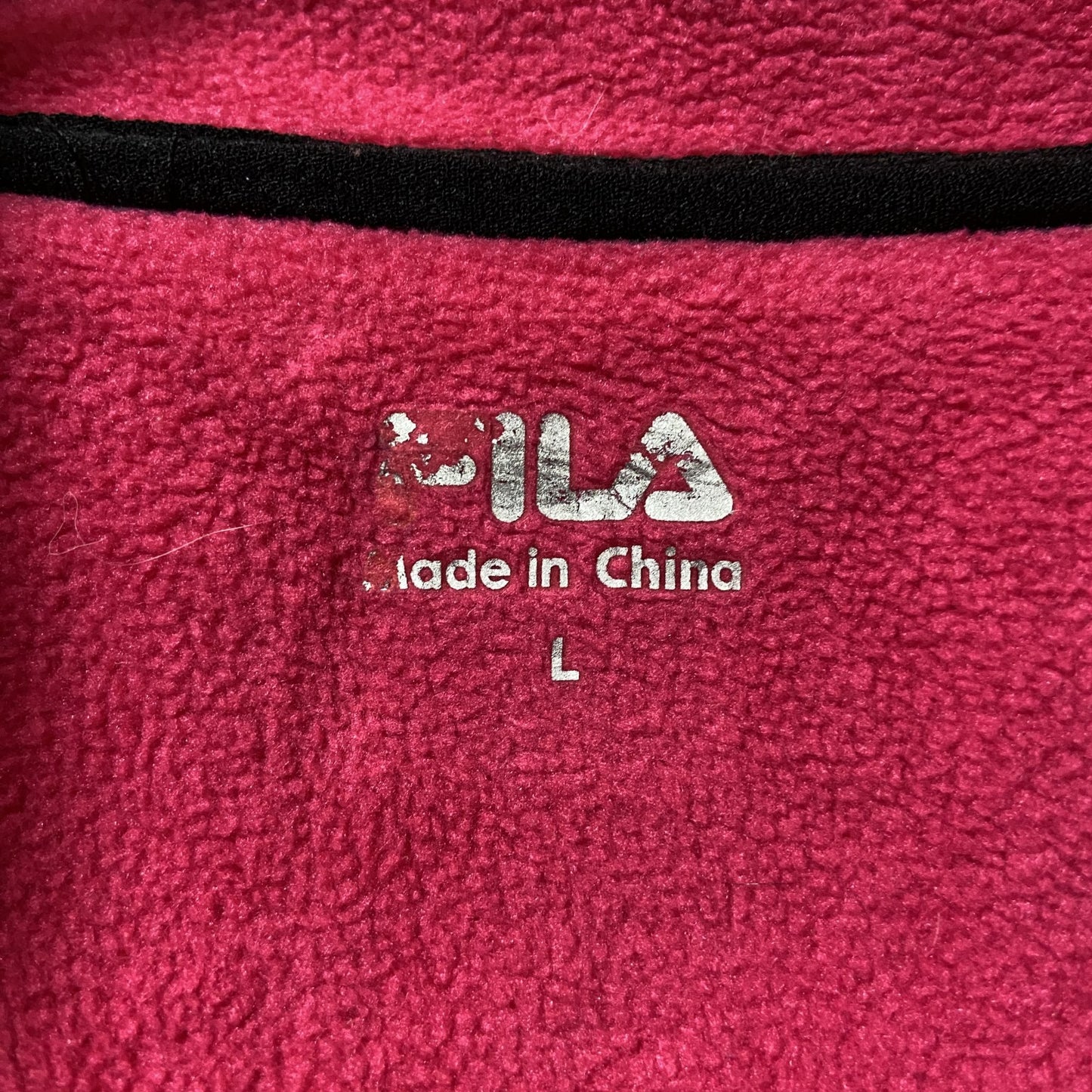 FILA 　フィラ　フリースジャケット/ボアジャケット　刺繍ロゴ　ワンポイント　ピンク　黒　ブラック　Lサイズ