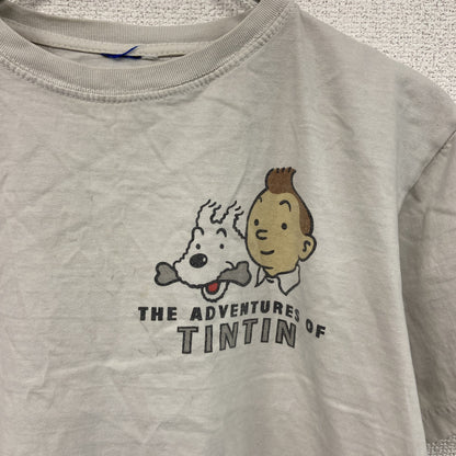 TIN TIN　タンタンの冒険　タンタンとピカロたち　半袖プリントTシャツ　コミックT　キャラクターT　白　ホワイト　