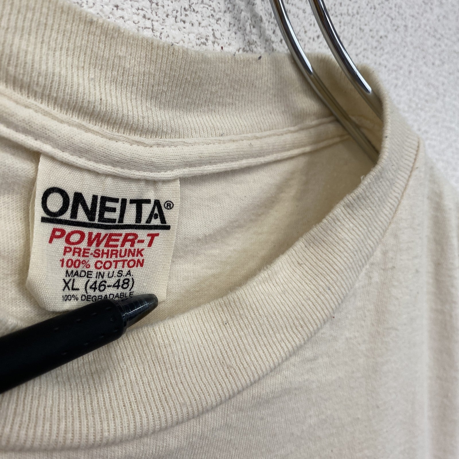90s　ONEITA　半袖プリントTシャツ　ヴィンテージ　シングルステッチ　POWER-T　白　ホワイト　Lサイズ