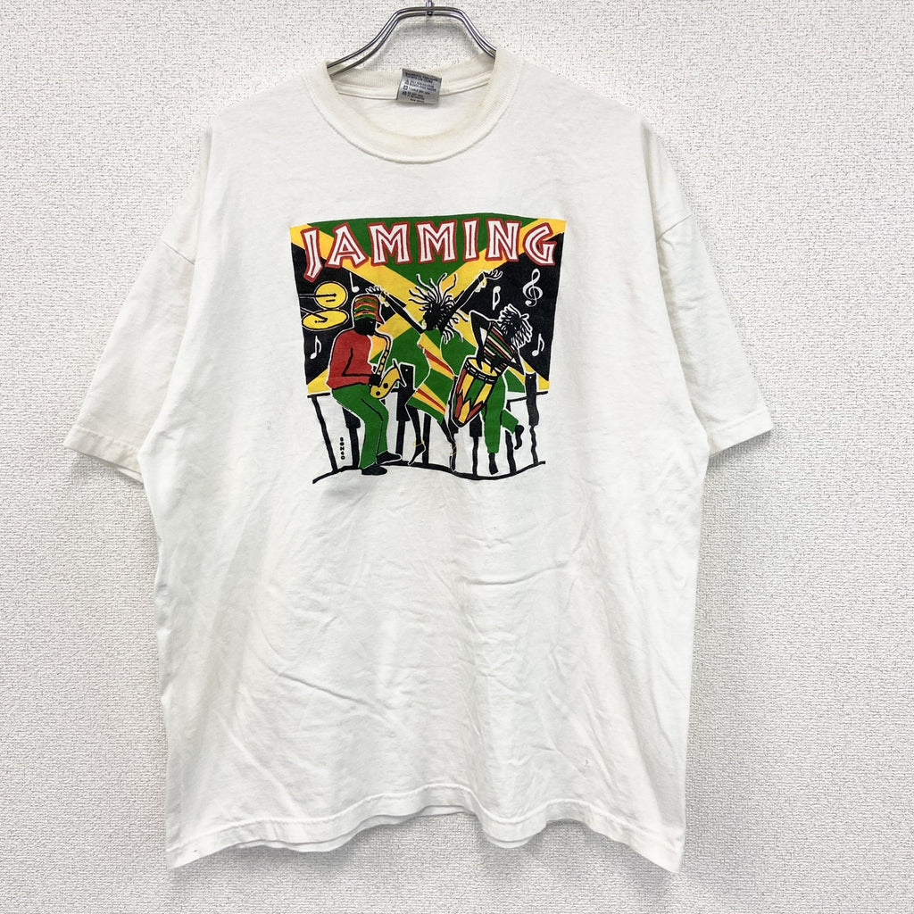 90s　BNK　ONE LOVE　レゲエ　半袖両面プリントTシャツ　ヴィンテージ　白　ホワイト　2XLサイズ