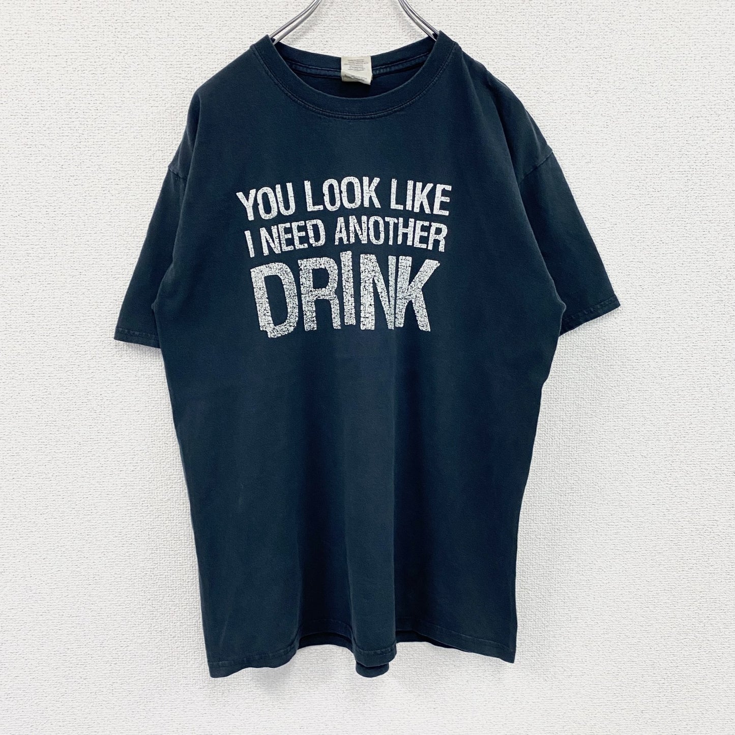 GILDAN　ギルダン　半袖プリントメッセージTシャツ　3連プリント　英字プリント　黒　ブラック　Lサイズ