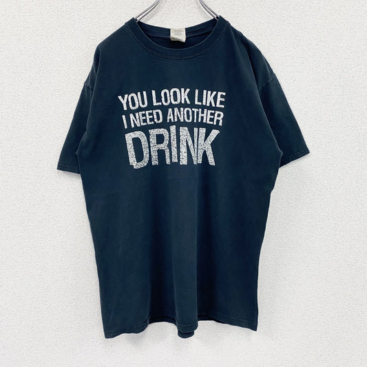 GILDAN　ギルダン　半袖プリントメッセージTシャツ　3連プリント　英字プリント　黒　ブラック　Lサイズ