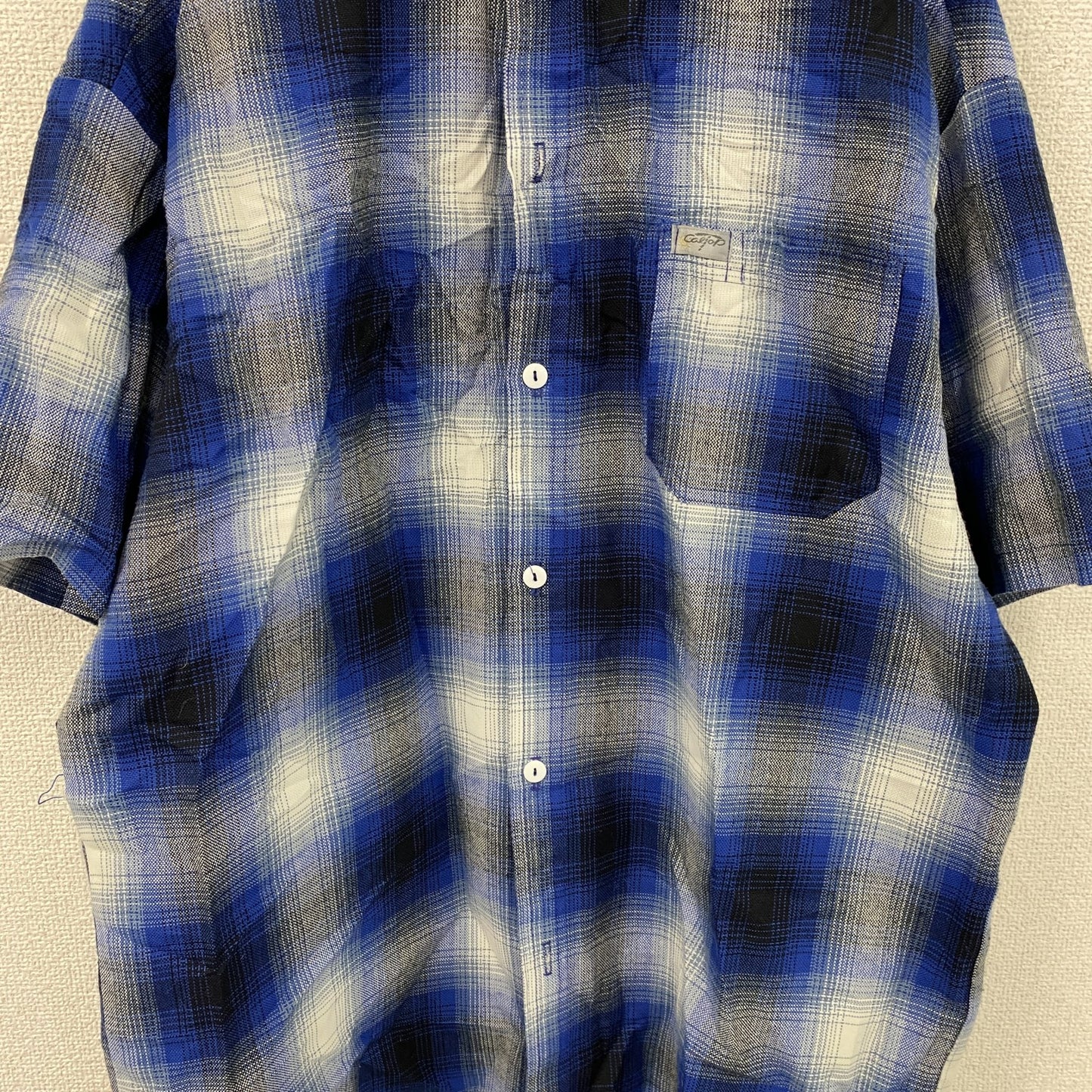 CalTop　カルトップ　半袖シャツ　オンブレチェック　青　ブルー　Mサイズ