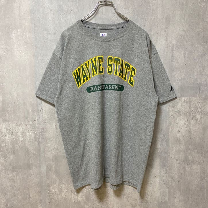 古着 used　RUSSELL ラッセル　半袖カレッジプリントTシャツ　ウェイン州立大学　グレー　レトロ　クルーネック　Lサイズ