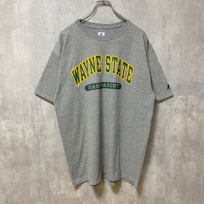 古着 used　RUSSELL ラッセル　半袖カレッジプリントTシャツ　ウェイン州立大学　グレー　レトロ　クルーネック　Lサイズ