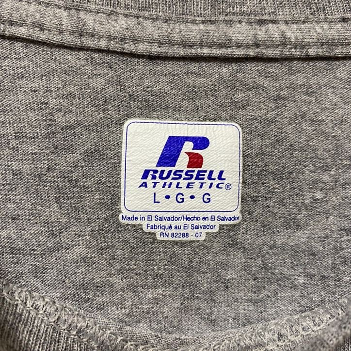 古着 used　RUSSELL ラッセル　半袖カレッジプリントTシャツ　ウェイン州立大学　グレー　レトロ　クルーネック　Lサイズ