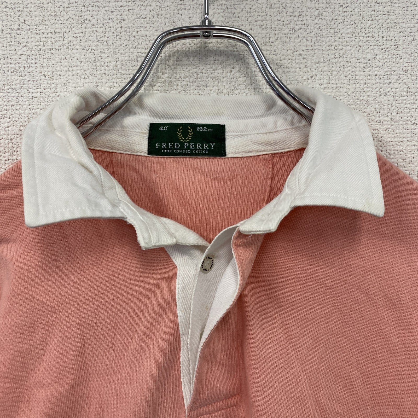 FRED PERRY　フレッドペリー　長袖ラガーシャツ　ピンク　40サイズ
