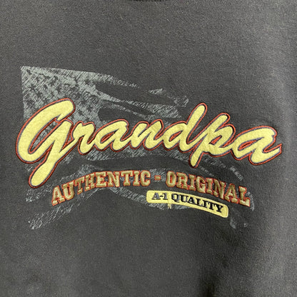 古着 used　grandma　長袖刺繍スウェット　トレーナー　ネイビー　紺　レトロデザイン　クルーネック　Mサイズ