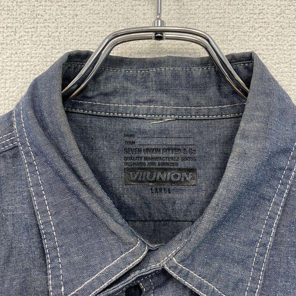ⅦUNION　セブンユニオン　長袖ワークシャツ　インディゴ　Lサイズ