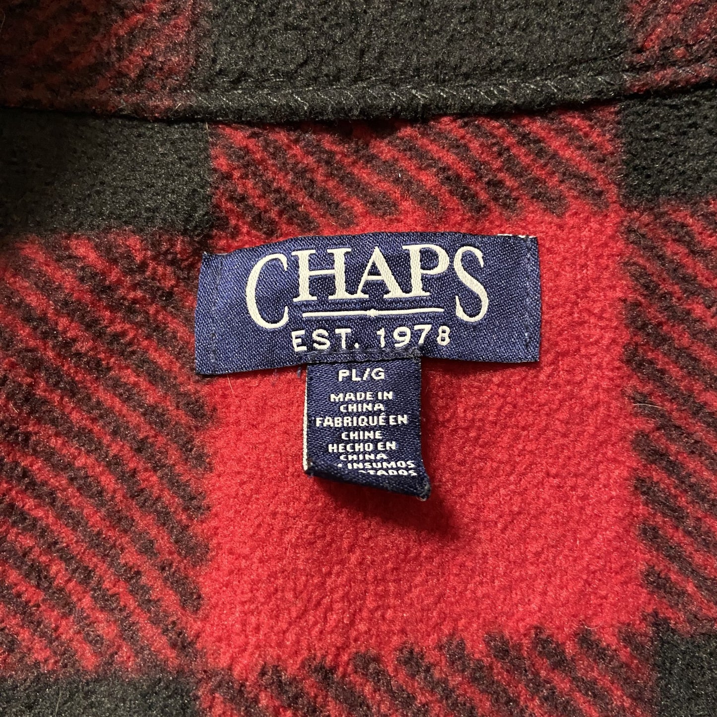 古着 used　CHAPS　チャップス　ハイネックジップアップフリースベスト　チェック柄　赤　黒　レトロデザイン　Lサイズ