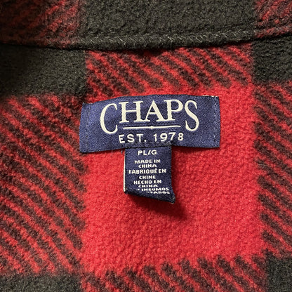 古着 used　CHAPS　チャップス　ハイネックジップアップフリースベスト　チェック柄　赤　黒　レトロデザイン　Lサイズ