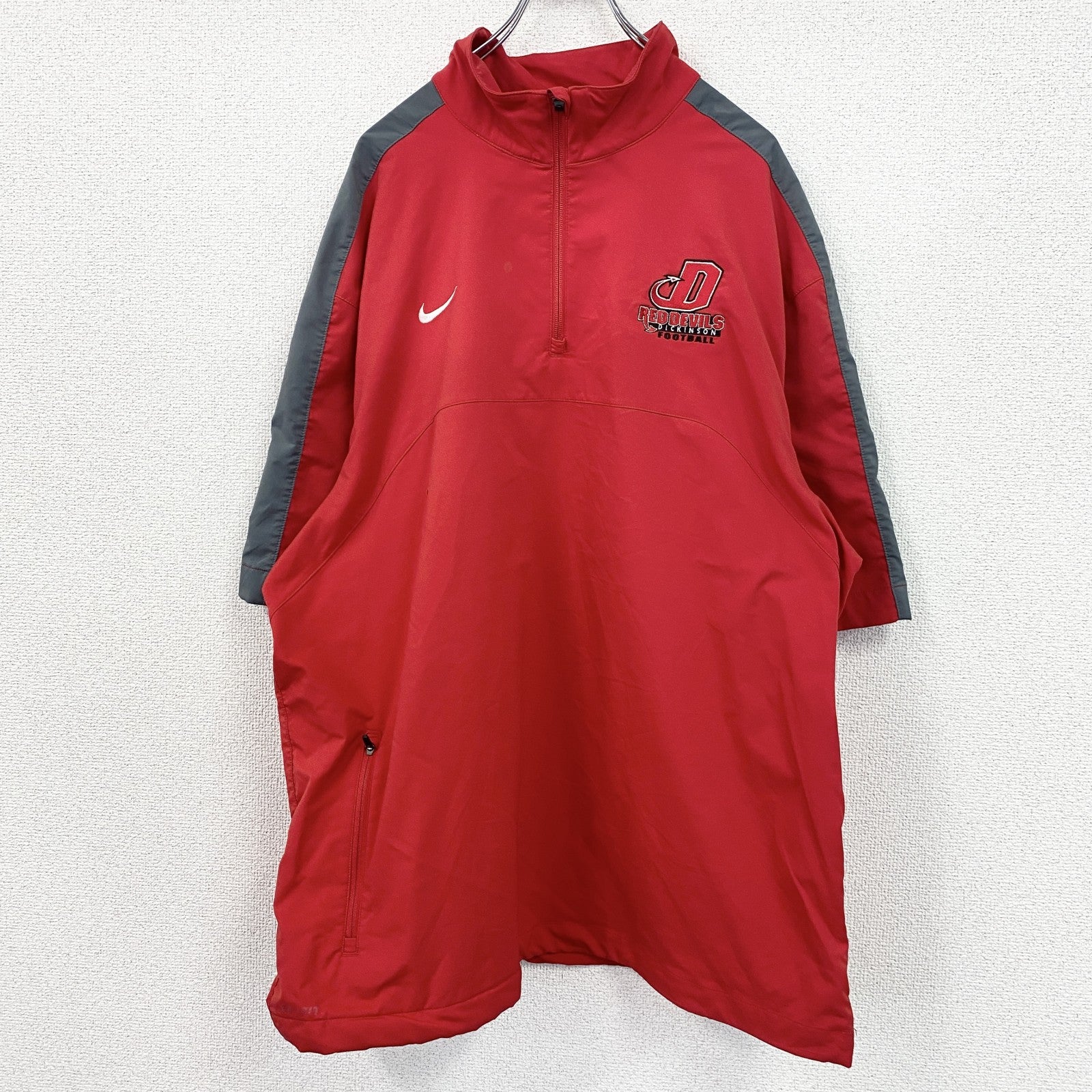 NIKE　ナイキ　半袖ハーフジッププルオーバージャケット　スウッシュロゴ　赤　XLサイズ