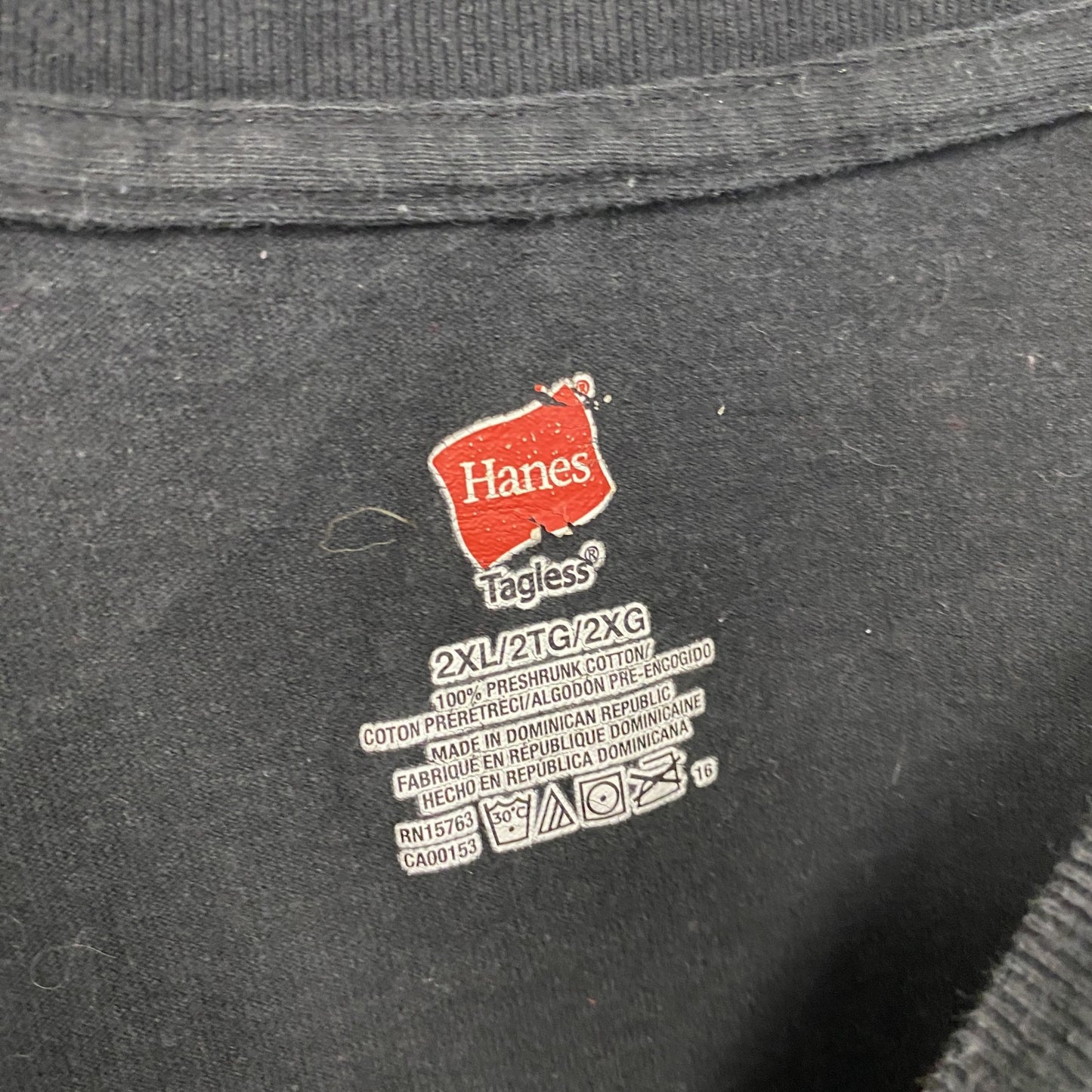 Hanes　ヘインズ　半袖プリントTシャツ　両面プリント　企業ロゴ　クルーネック　黒　ブラック　2XLサイズ