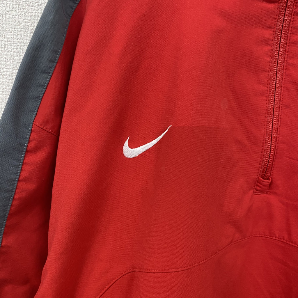 NIKE　ナイキ　半袖ハーフジッププルオーバージャケット　スウッシュロゴ　赤　XLサイズ