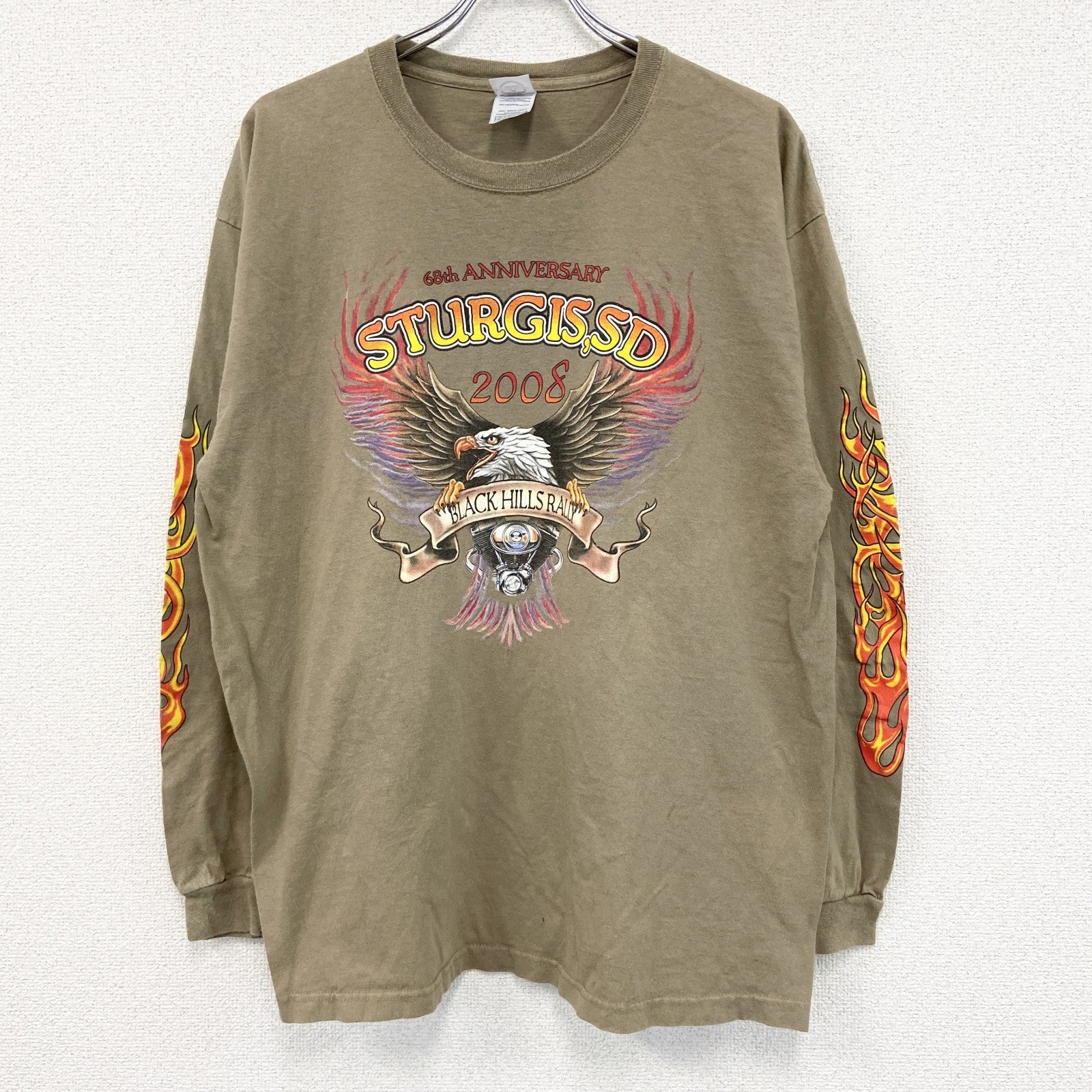 00s　DELTA　MAGUNUM WEIGHT　デルタ　長袖プリントTシャツ　ベージュ　XLサイズ