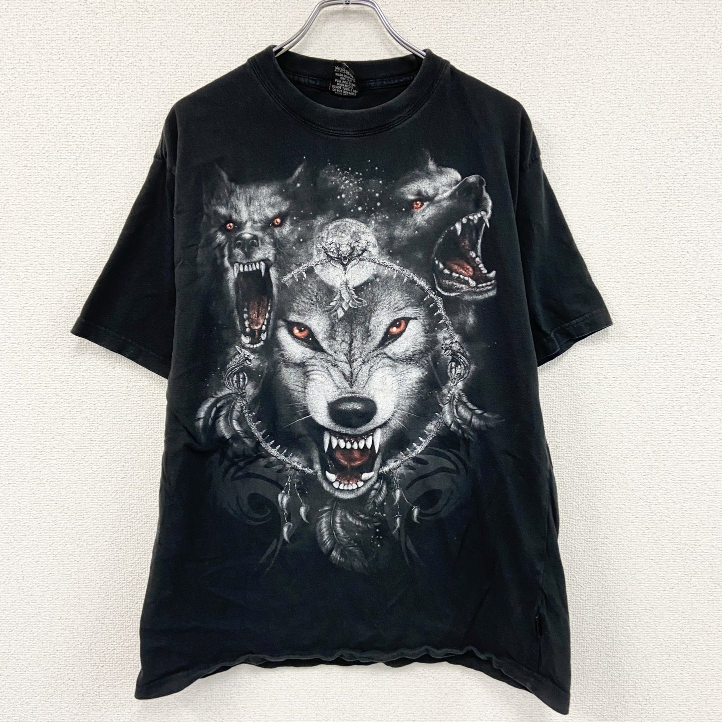 ～00s　SPIRAL　半袖Tシャツ　アニマルT　Wolf　オオカミ　ヴィンテージ　黒　ブラック　2XLサイズ
