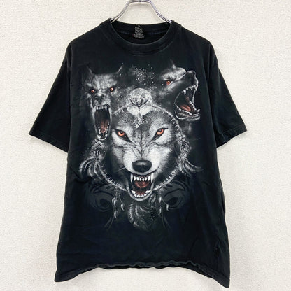 ～00s　SPIRAL　半袖Tシャツ　アニマルT　Wolf　オオカミ　ヴィンテージ　黒　ブラック　2XLサイズ