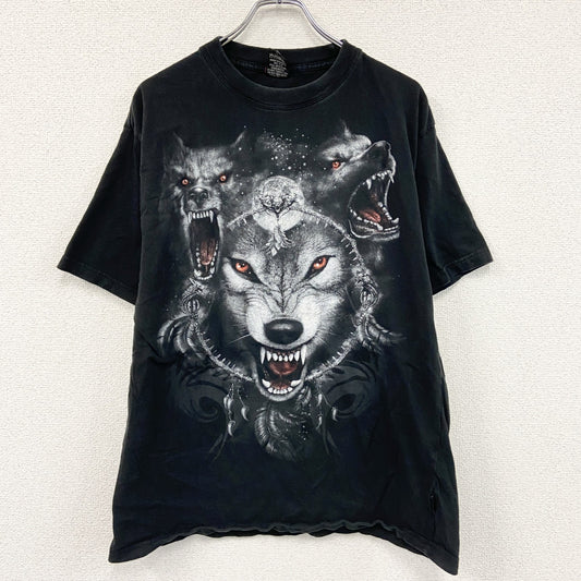 ～00s　SPIRAL　半袖Tシャツ　アニマルT　Wolf　オオカミ　ヴィンテージ　黒　ブラック　2XLサイズ