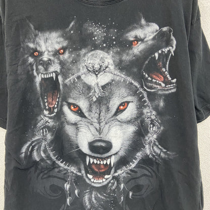 ～00s　SPIRAL　半袖Tシャツ　アニマルT　Wolf　オオカミ　ヴィンテージ　黒　ブラック　2XLサイズ